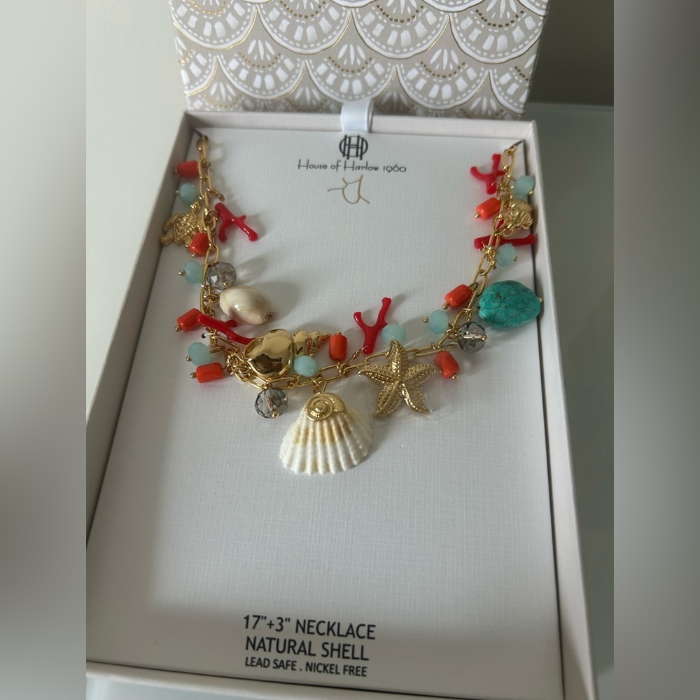 gold red Coral Shell Collar Necklace